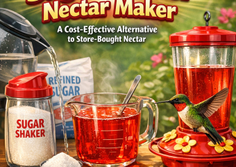 "Sugar Shaker Nectar Maker device next to ingredients for making hummingbird nectar."