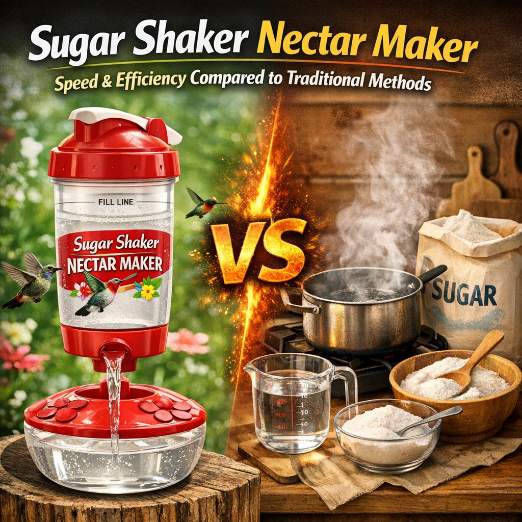 Chart comparing Sugar Shaker Nectar Maker and traditional methods for nectar preparation speed and efficiency.