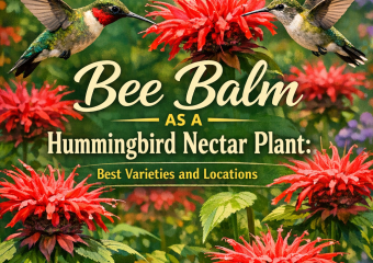 Hummingbird sipping nectar from a vibrant Bee Balm flower.