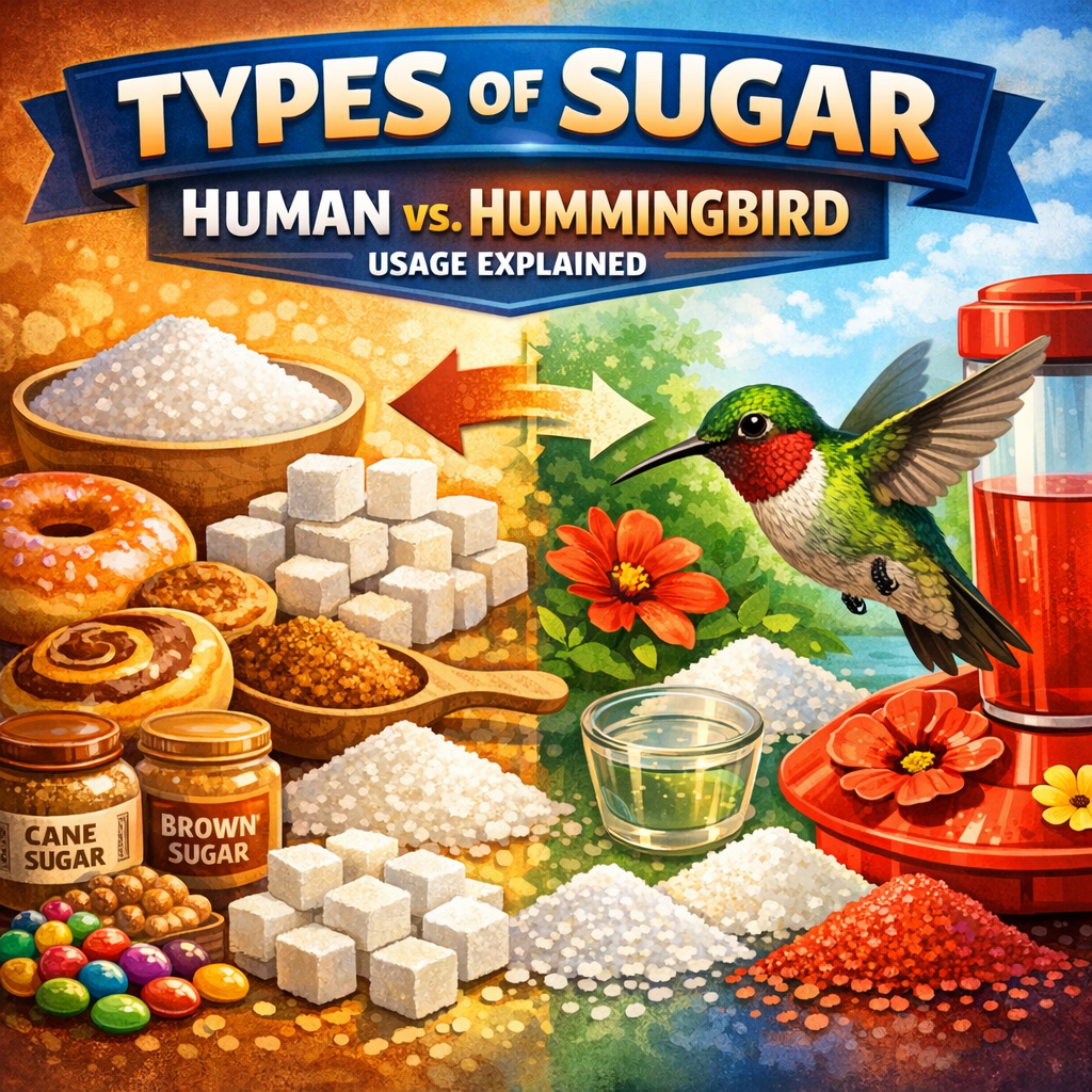 Infographic comparing types of sugar usage by humans and hummingbirds.